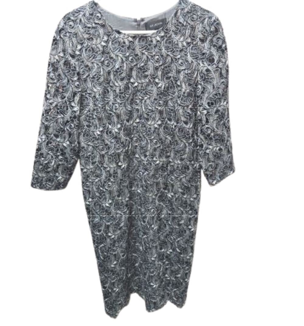 St John Evening Womens 14 Soutache Mesh Overlay Silk Lined Dress